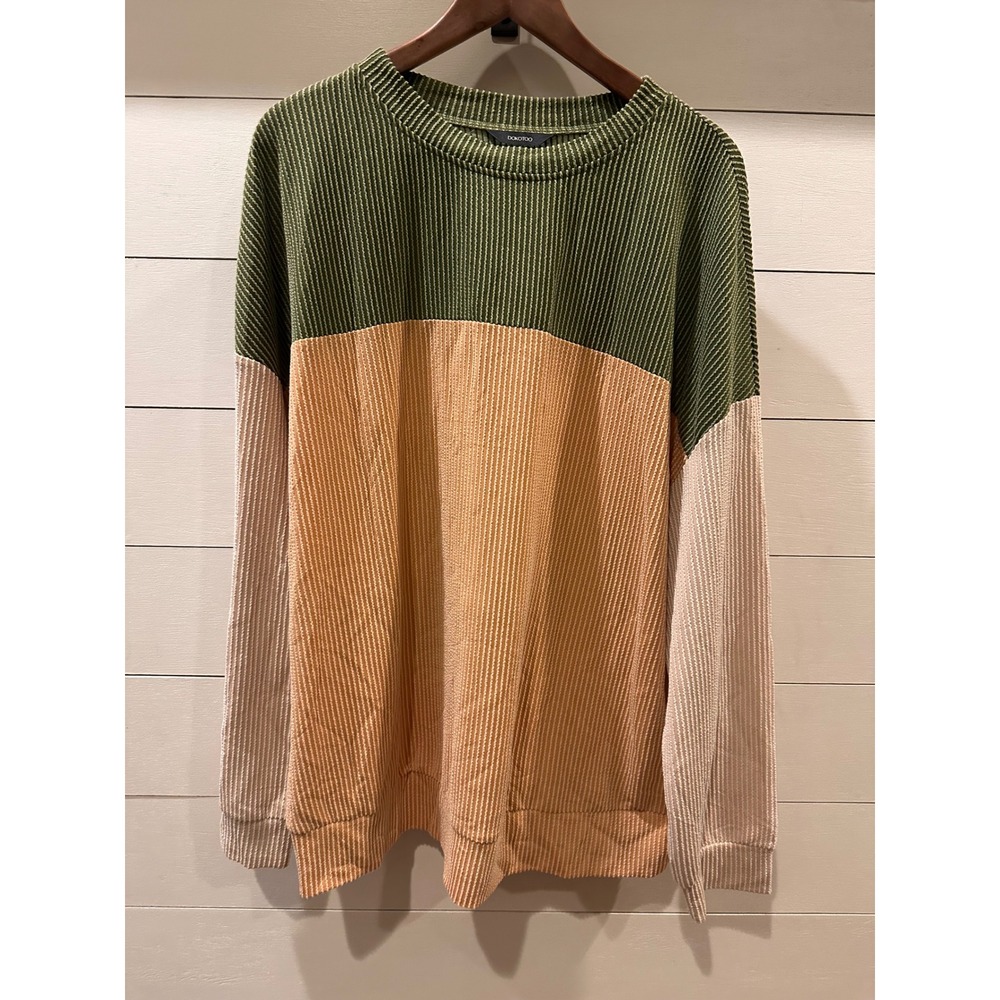 Dokotoo Womens Colorblock Ribbed Knit Long Sleeve Top Crewneck Pullover XL Green